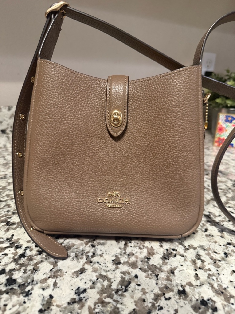 COACH Pebbled Leather Shoulder Bag in Taupe